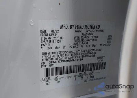 2022 Ford Mustang Mach-E Premium z USA, uszkodzony, nr VIN 3FMTK3SS9NMA05110